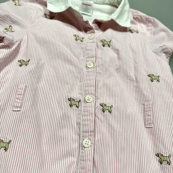 Gymboree Pink Striped Puppy Dog Bow Button Front Shirt Dress Girls Size 6 Golden - Picture 7 of 7